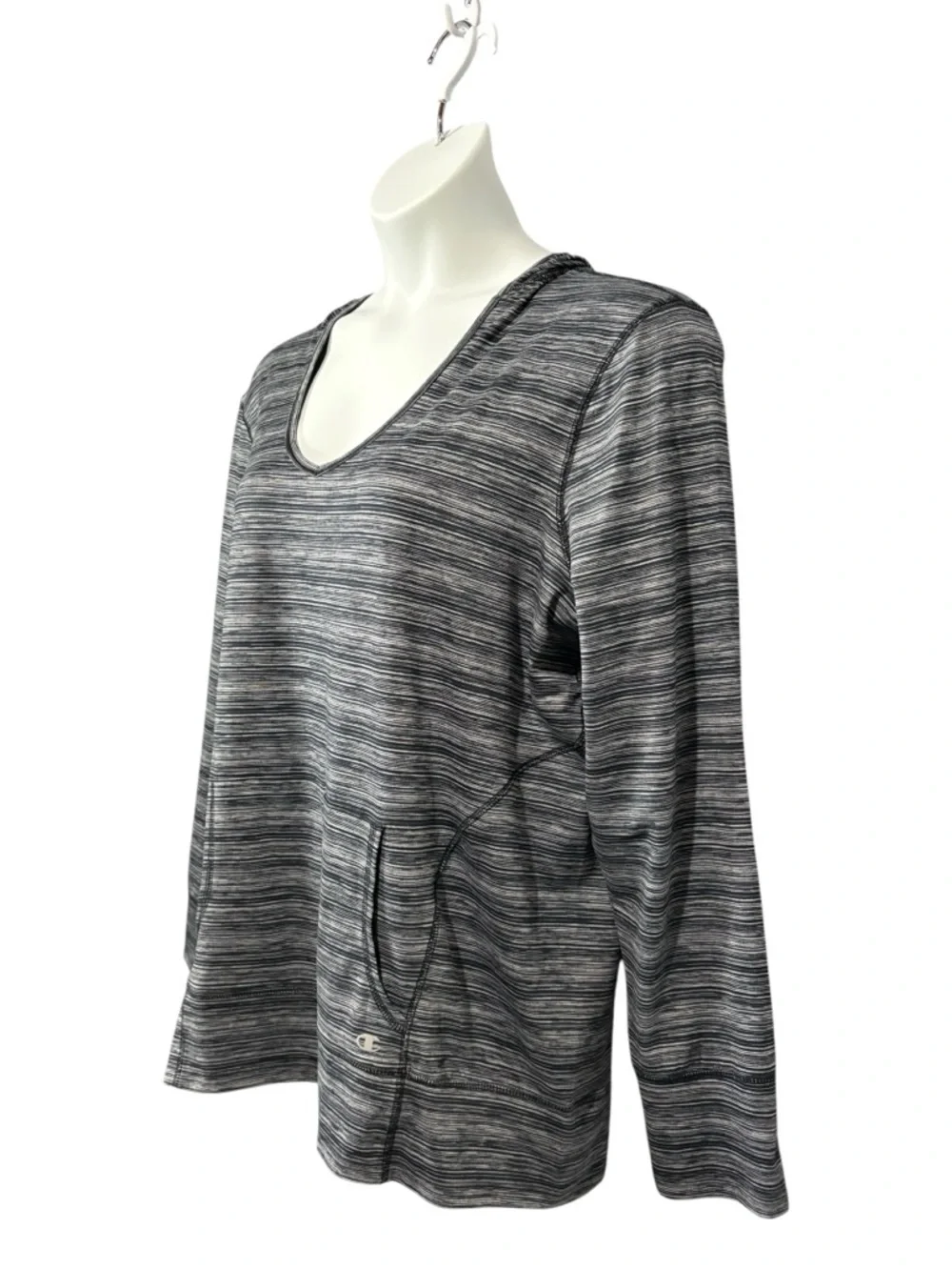NEW, Champion, Plus Size Hoodie V-Neck, Grey Black, Space Dye Lightweight, XXL - Picture 5 of 8